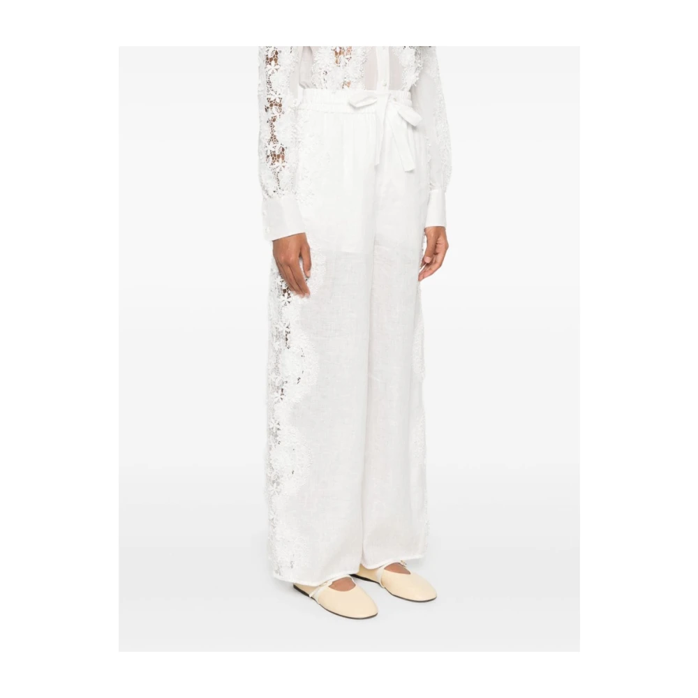 Zimmermann Witte Linnen Wijde Pijp Broek met Bloemenkant Applicatie White Dames