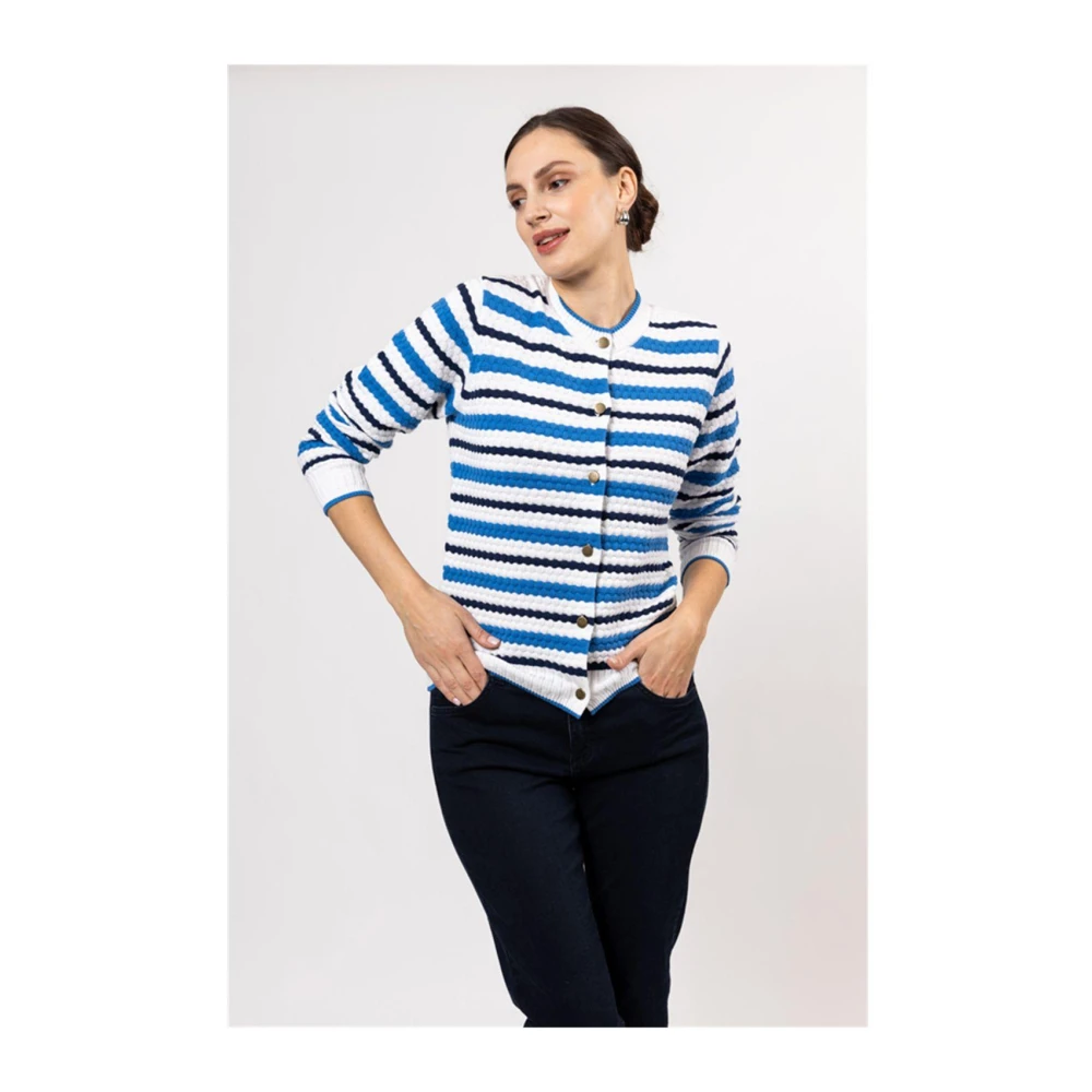 Roberto sarto Gestreepte Vest in Korenbloem Marine Wit Blue Dames