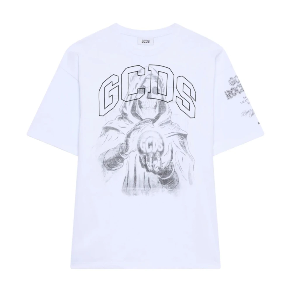 Gcds T-Shirts, Male, Xl, Gothic Printed T-Shirt White