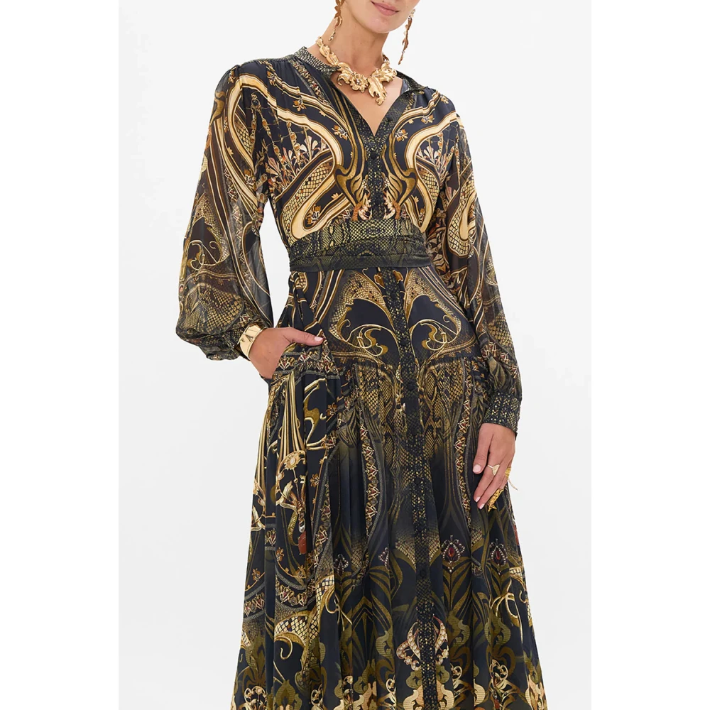 Camilla Zijden jurk met Yoke Nouveau Noir Multicolor Dames