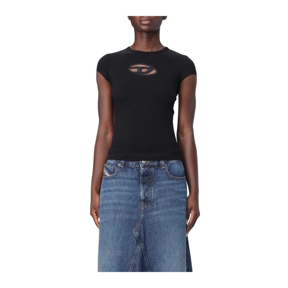 Diesel Women's Black T-Shirts,, Logo Detail T-Shirt Medium