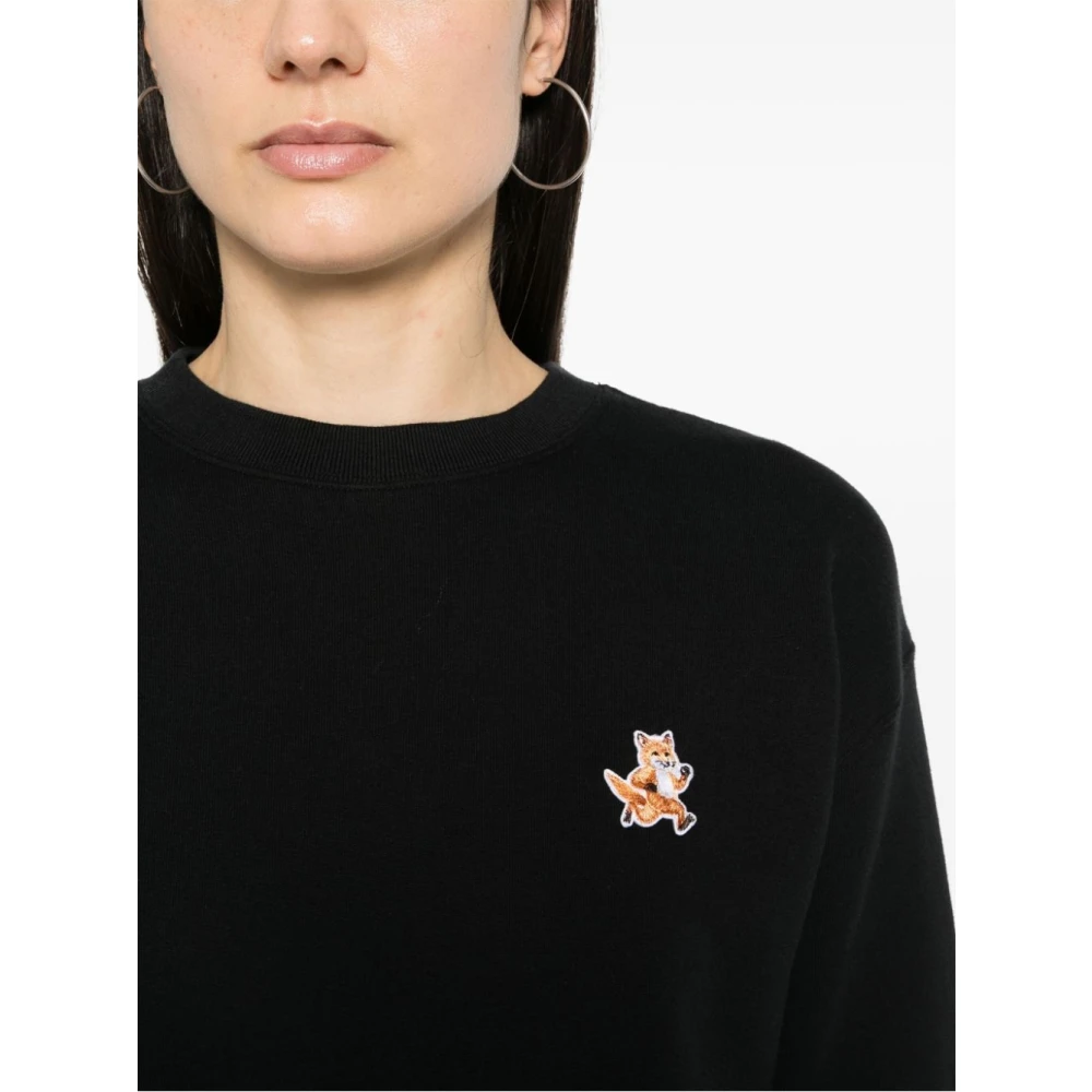 Maison Kitsuné Zwarte Sweatshirt met Speedy Fox Patch Black Dames