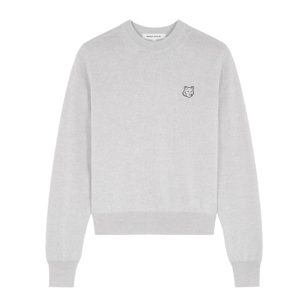 Maison Kitsuné Foxy Patch Wool Melange Sweater Gray Dames