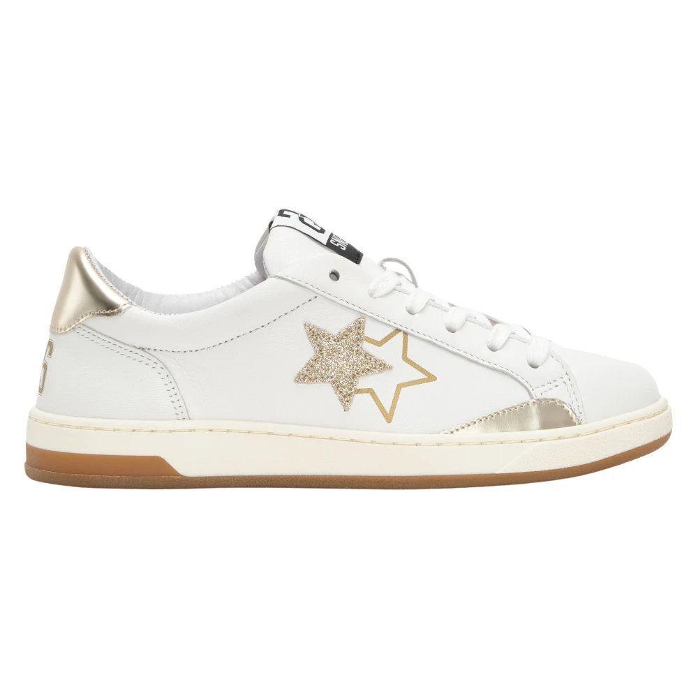 2Star Witte Leren Sneakers met Gouden Details Dames Schoenen