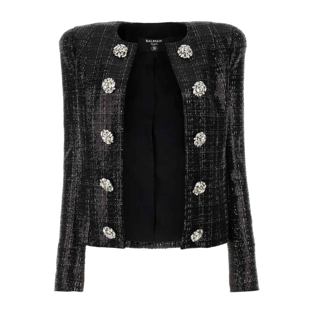 Balmain Zwarte tweed blazer Klassiek model Black Dames