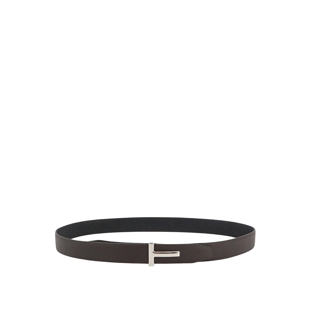 Tom Ford Men's Brown Leather Belt With Metal Monogram Buckle