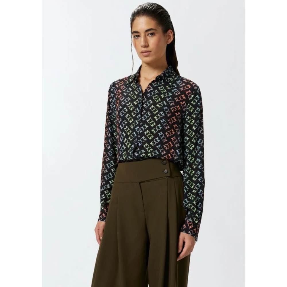 pinko Love Birds Monogram Klassieke Shirt Zwart Multicolor Dames