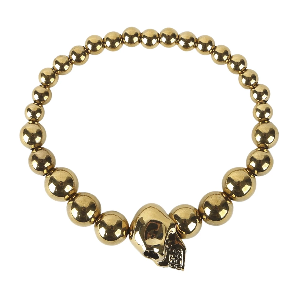 Alexander McQueen Elastiskt Skull och Pärlarmband Yellow, Herr