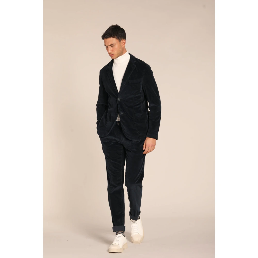 Mason's Marineblauwe Velvet Gestreepte Chino Broek Blue Heren
