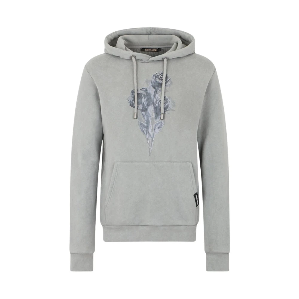 Roberto Cavalli Sweatshirt With Printed Roses - Male - Hoodies - Gray - Xl - Sweatshirts & Hoodies