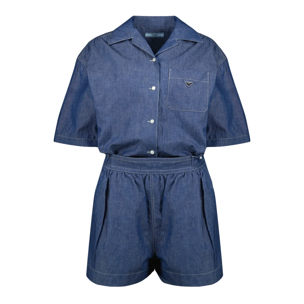 Prada Chambray Jumpsuit - Female - Playsuits - Blue - M - Jumpsuits & Playsuits