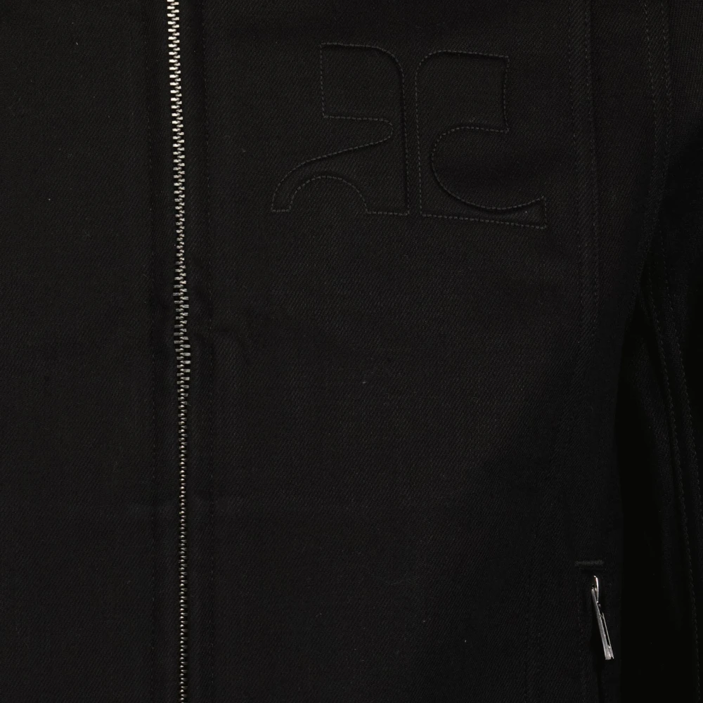 Courrèges Denim Biker Jack met Hoge Kraag Black Heren