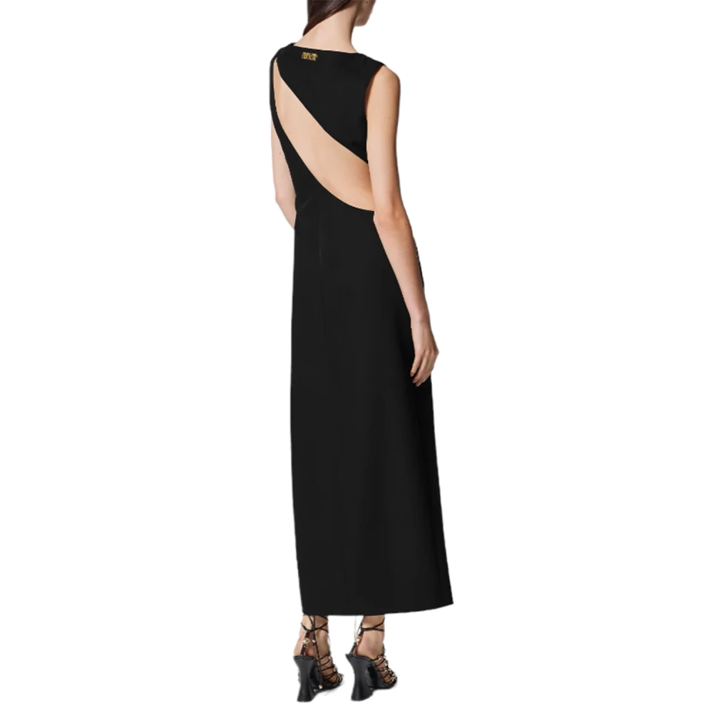 Versace Jeans Couture Zwarte Midi Mouwloze Jurk met Open Rug Black Dames