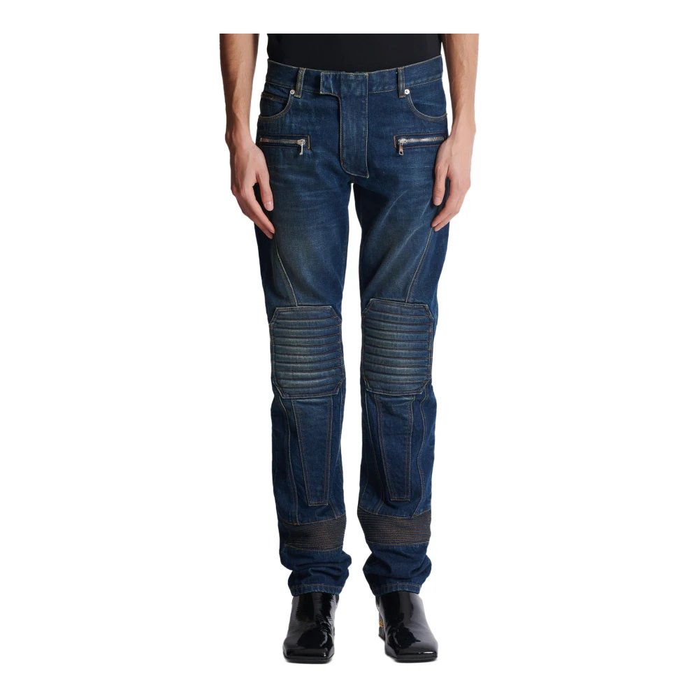 Balmain Denim straight-leg biker jeans Blue Heren