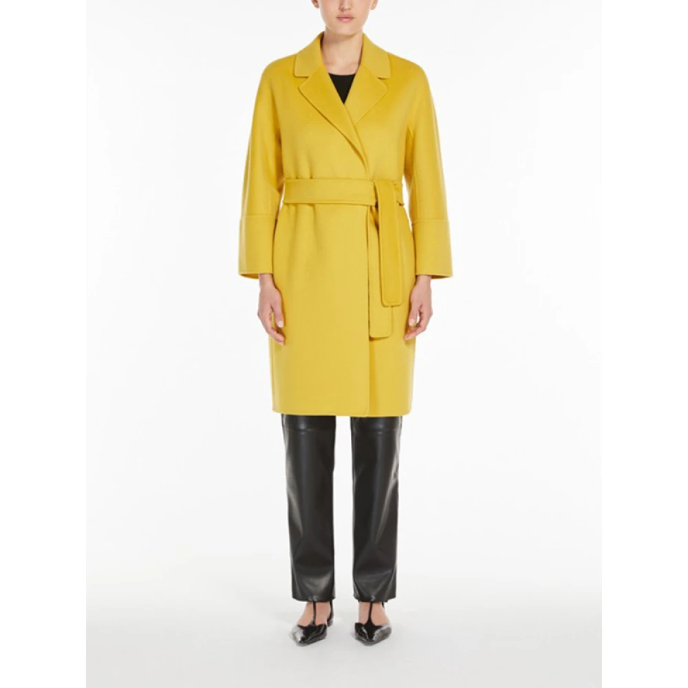 Max Mara Korte jas van zuivere wol wijde snit Yellow Dames