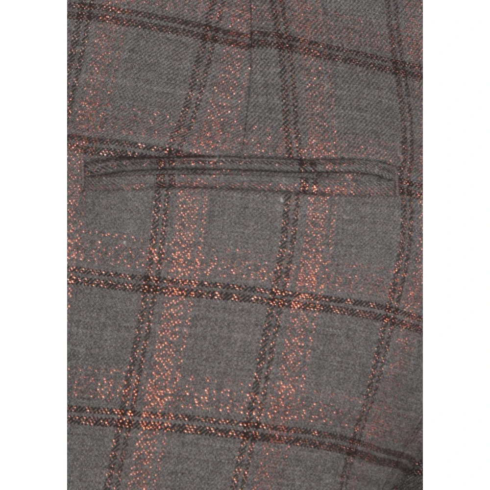 PESERICO Grijze Broek met Lurex Ruitpatroon Gray Dames