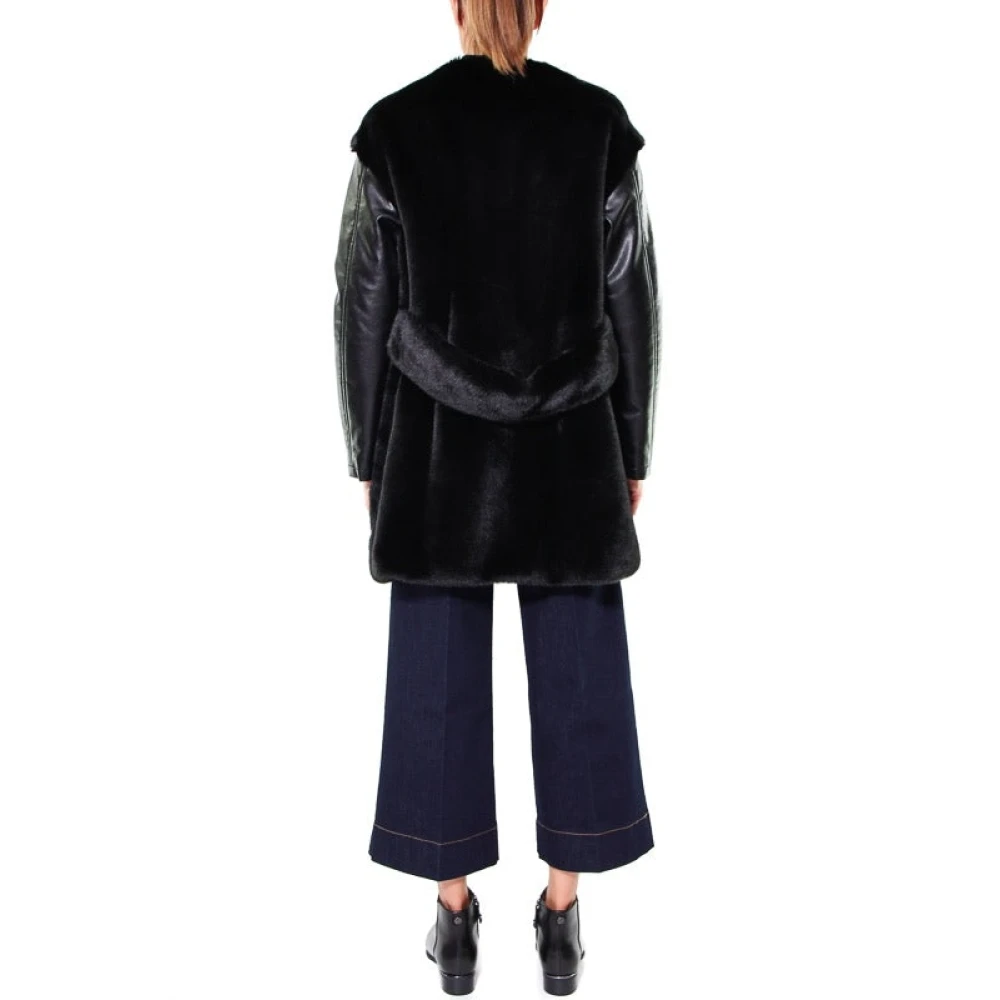 pinko Nep Bontjas met Nep Leren Mouwen Zwart Black Dames