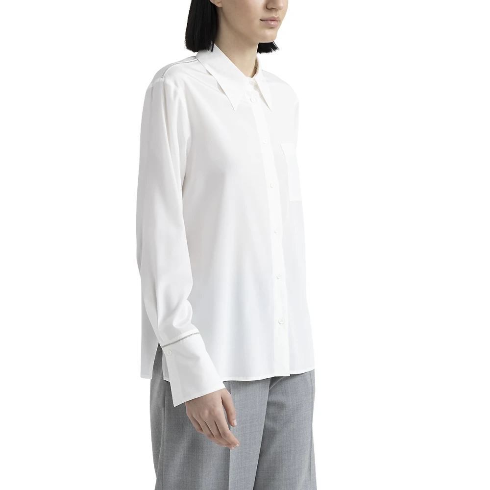 PESERICO Zijden shirt met Punto Luce afwerking White Dames