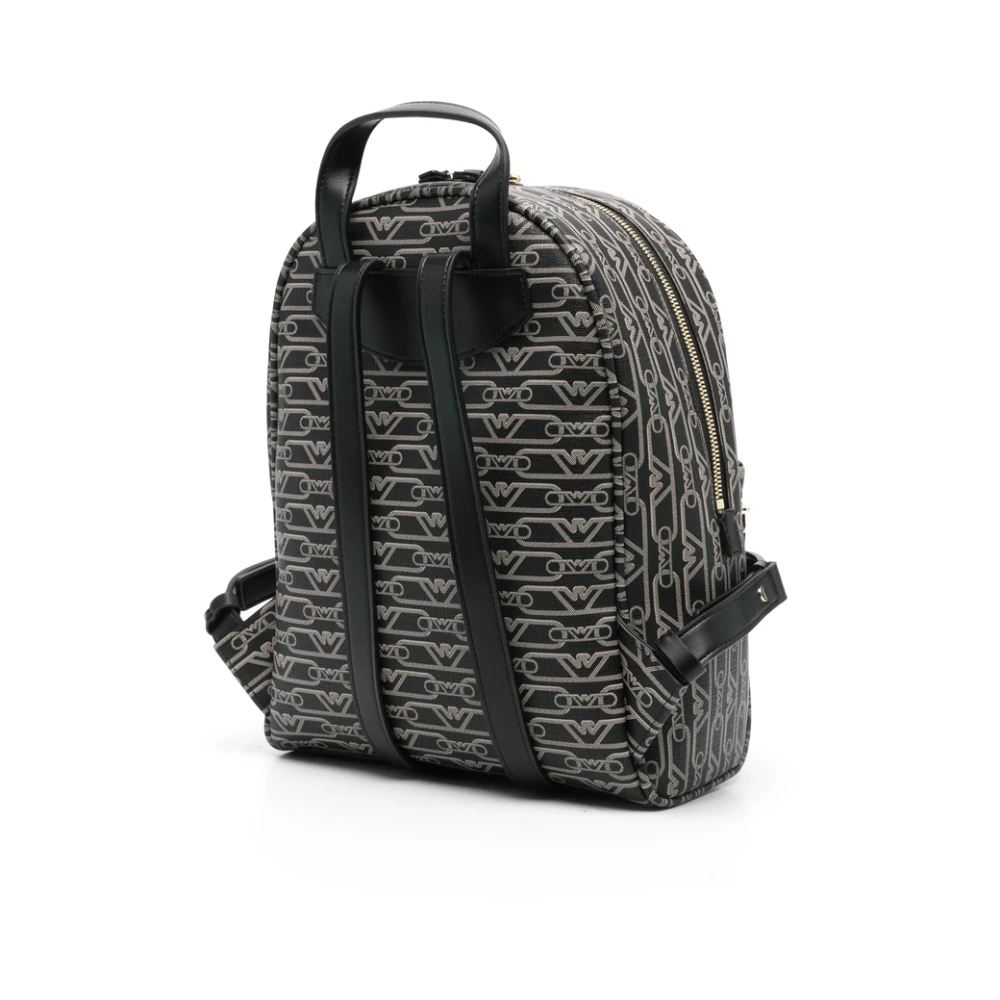 Emporio Armani Logo Print Rugzak Zwart Ecru Kunstleer Black Dames
