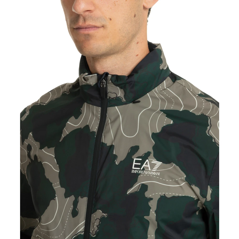 Emporio Armani EA7 Camouflage Ritsjas met Verborgen Capuchon Green Heren