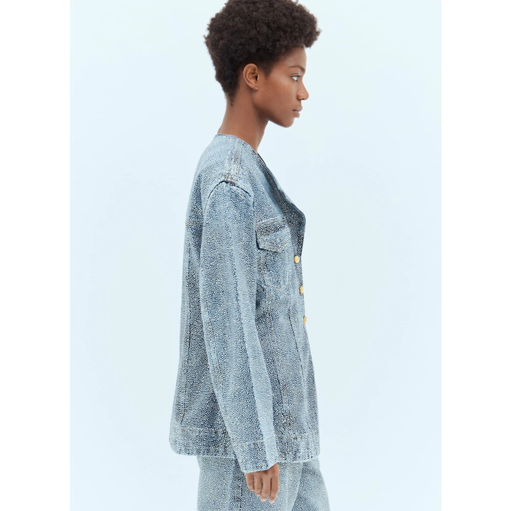 Ganni Kristalversierde Denim Blazer Blue Dames