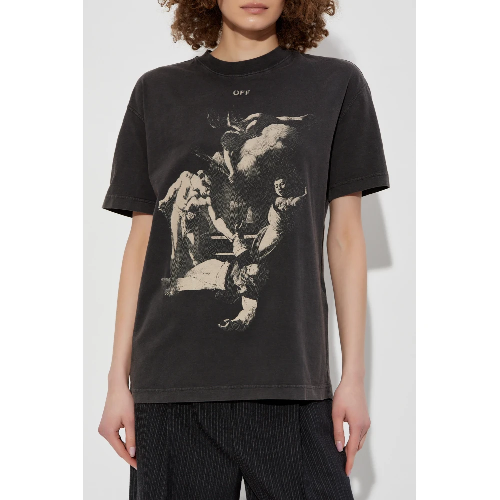 Off White T-shirt met print Gray Dames