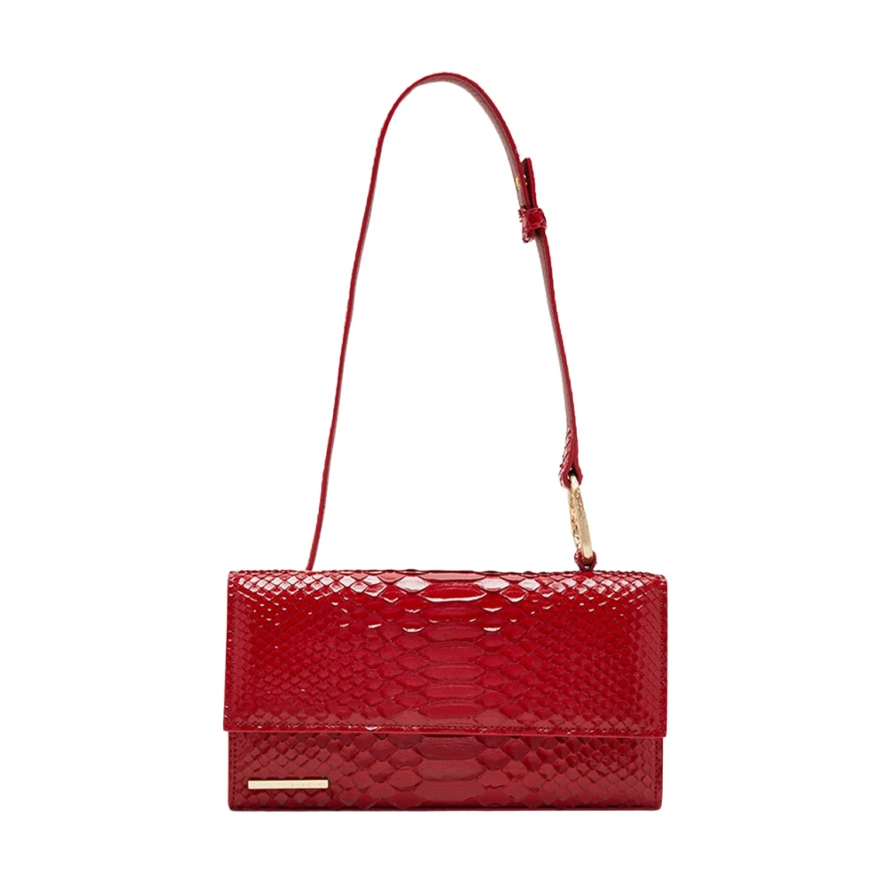 Biagini Python Schoudertas met Gehamerd Messing Detail Red Dames
