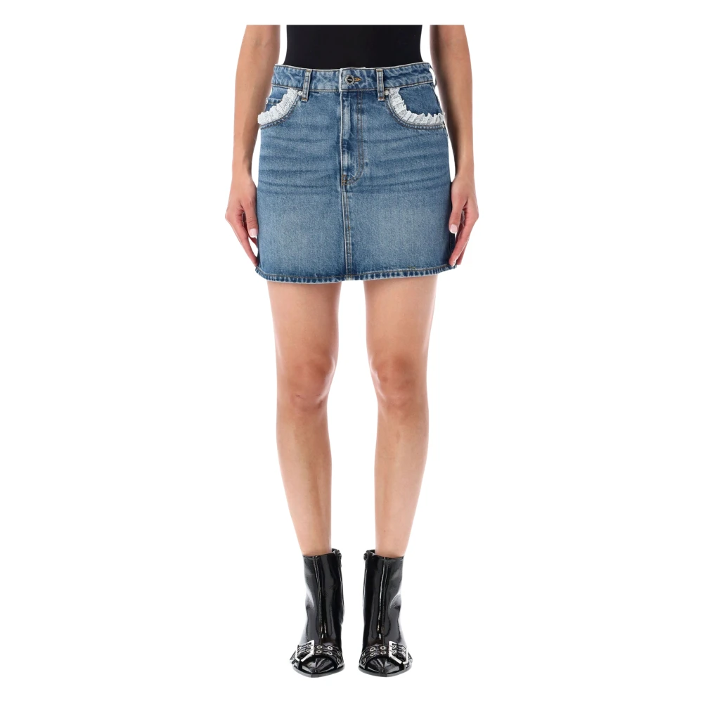 Ganni Blue Rigid Denim Lace Mini Skirt - Female - Denim Skirts - S - Skirts