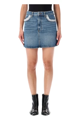 Rigid Denim Lace Mini Skirt