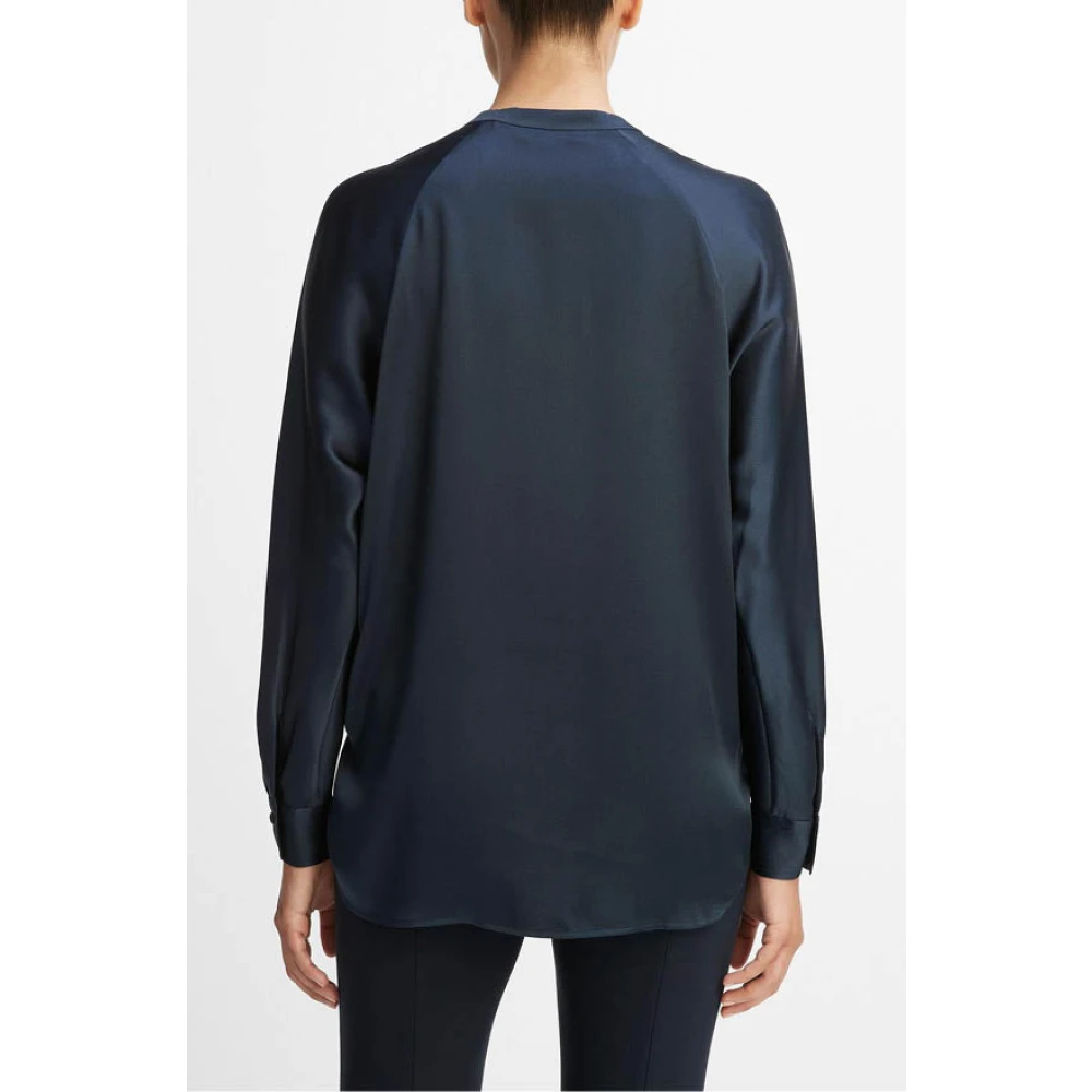 Vince Zijden satijnen blouse met opstaande kraag Blue Dames