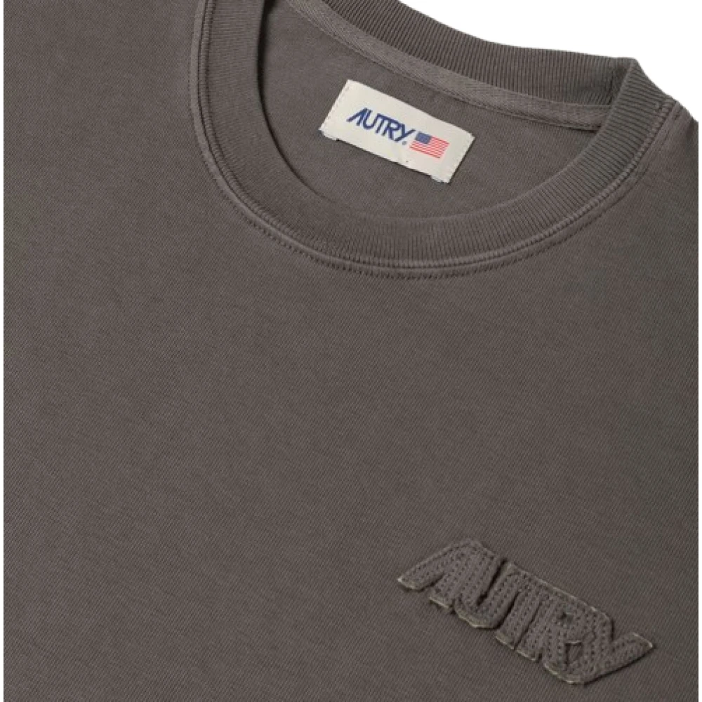 Autry Zwaar Katoenen T-Shirt met Geborduurd Logo Gray Dames