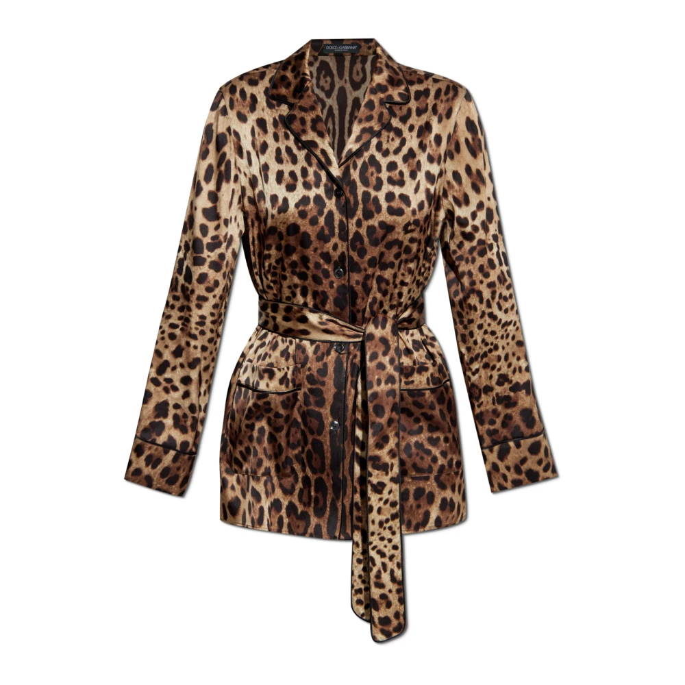 Dolce & Gabbana Zijden shirt met dierenmotief Brown Dames