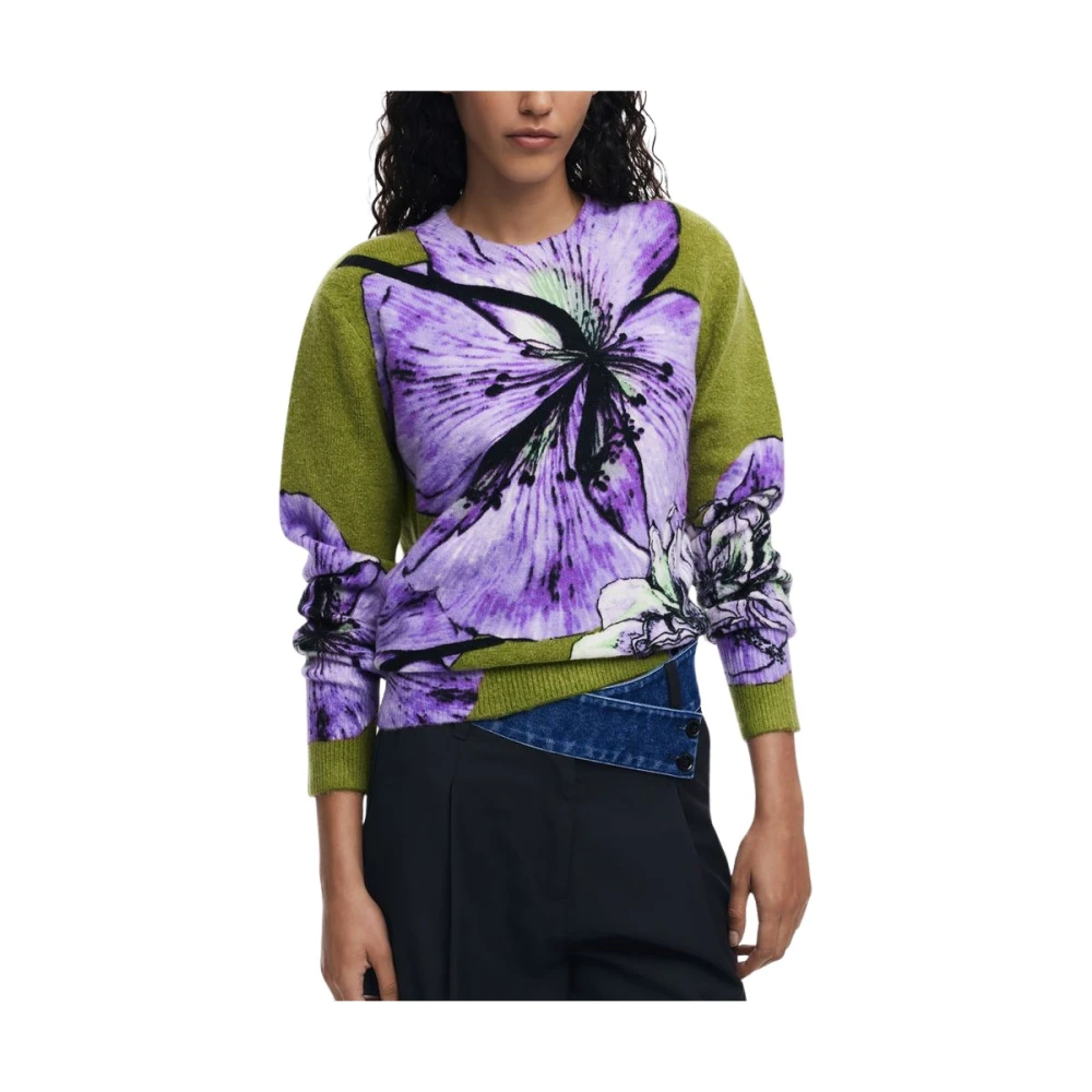 Desigual Women's Multicolor Round-Neck Knitwear,, Purple Elastane Jumper Extra Small