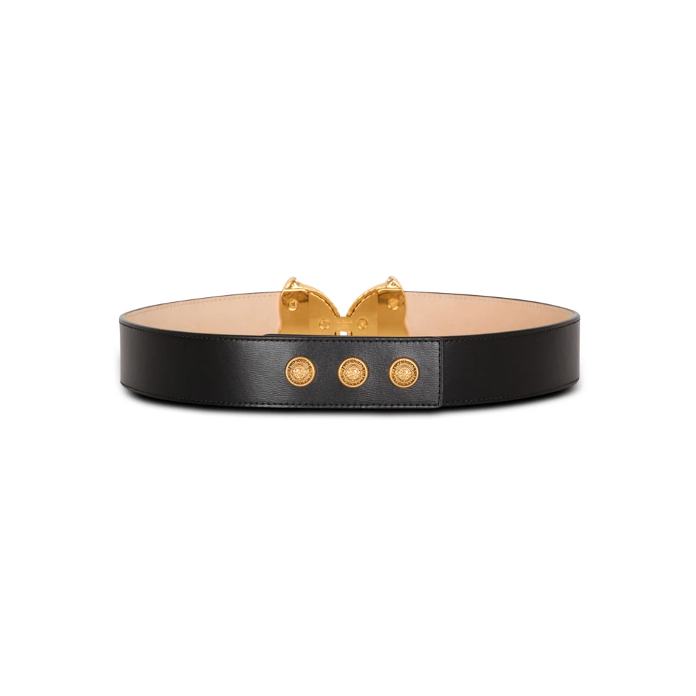 Balmain Leren riem met versierde gesp Black Dames