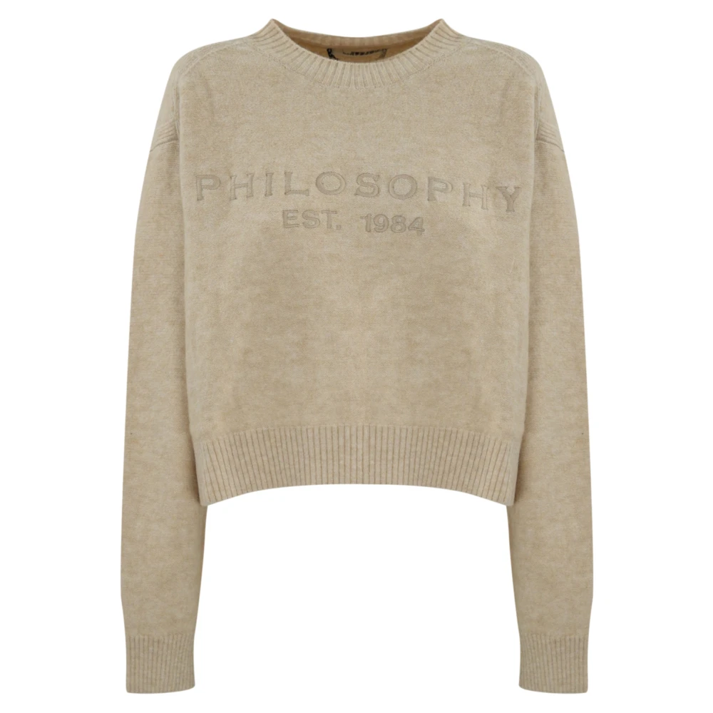 Philosophy di Lorenzo Serafini Logo Geborduurde Trui Ivoor Beige Dames