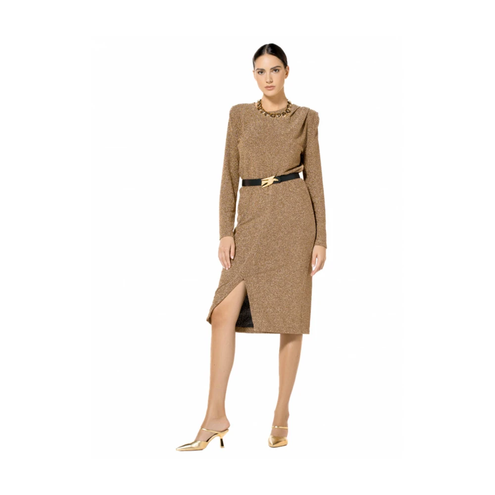Caroline Biss Jersey Lurex Split Jurk Yellow Dames