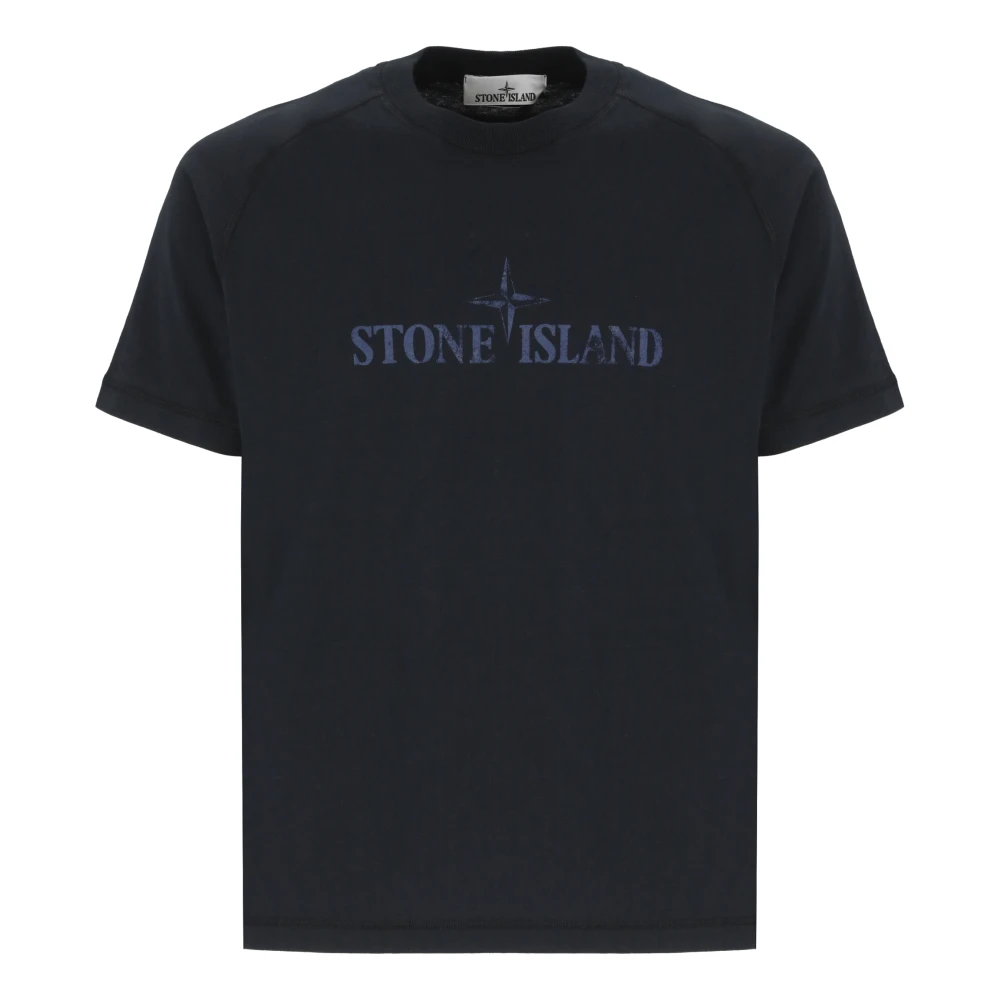Stone Island Blauw Katoenen T-shirt met Logo Blue Heren