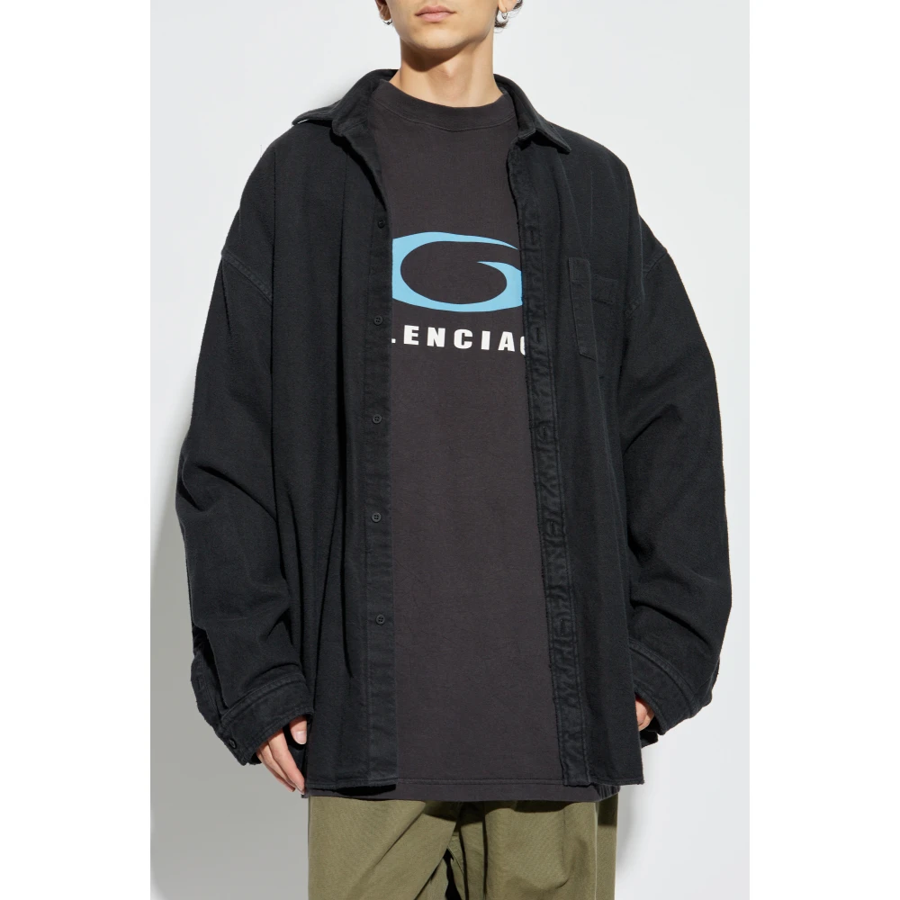 Balenciaga Overhemd met ingenaaid T-shirt Black Heren