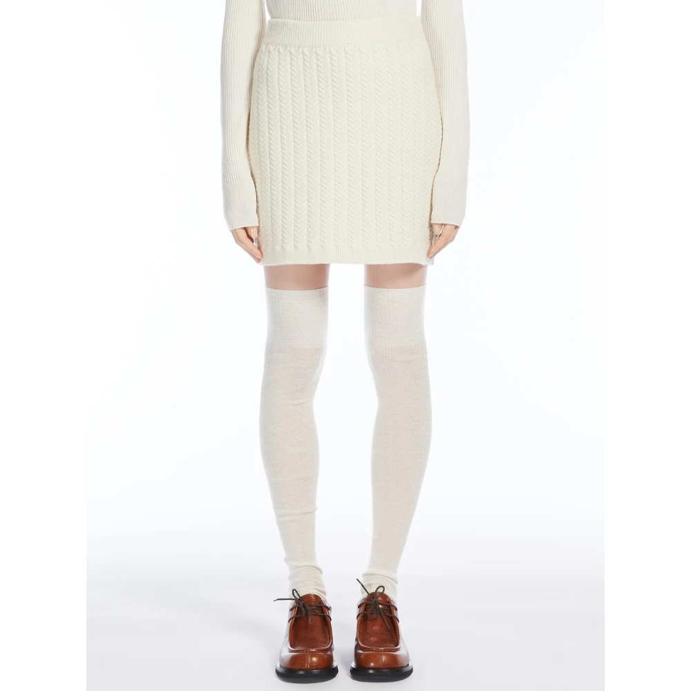 SPORTMAX Witte Gebreide Rok met Gevlochten Details White Dames