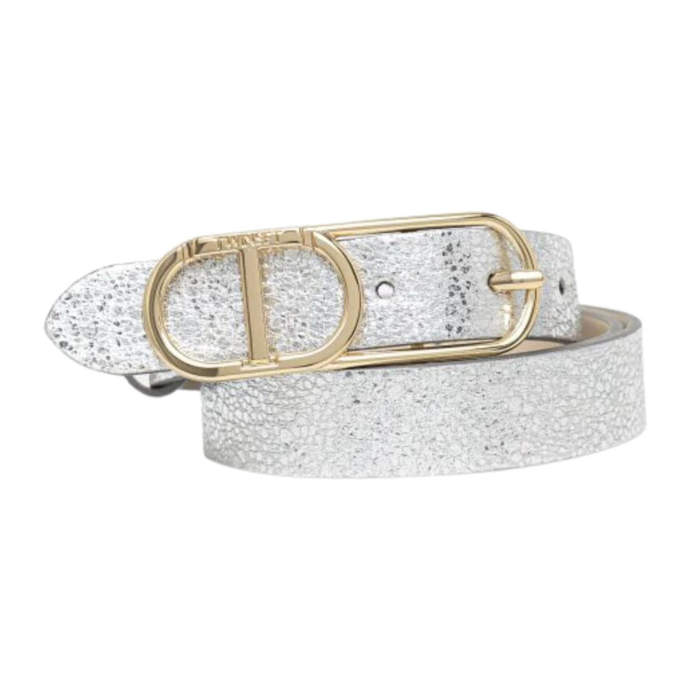 Twinset Zilveren Leren Ovaal Riem Gray Dames