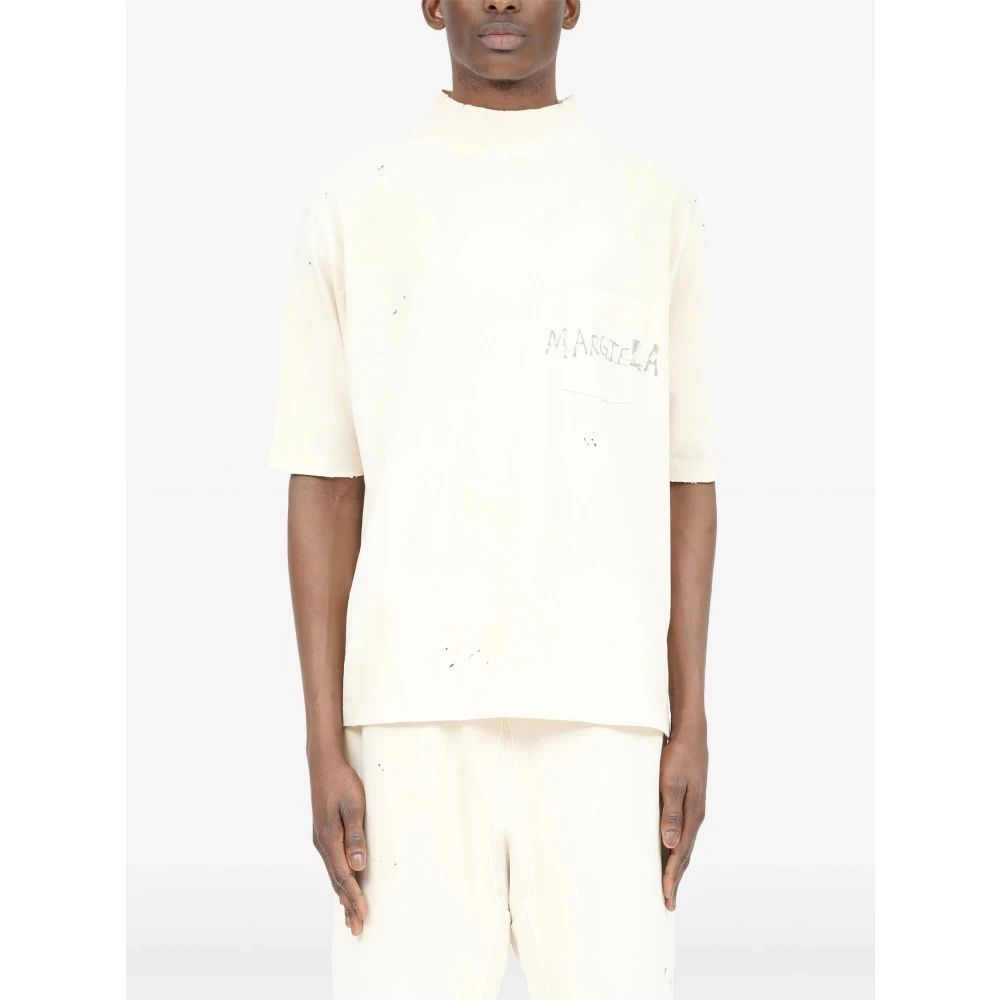 Maison Margiela Handgeschreven Katoenen T-shirt met Verfvlek Effect White Heren