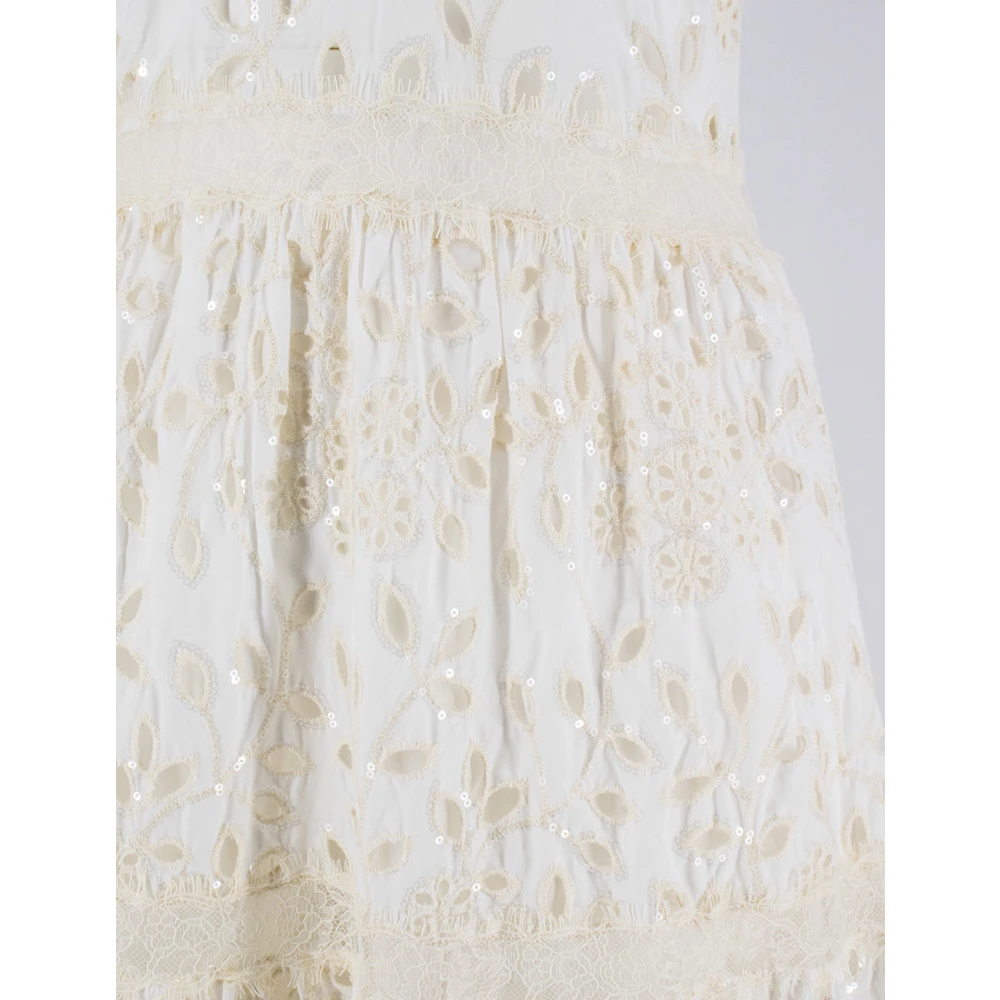 Ermanno Scervino Elegante Kant Katoenen Lange Jurk Beige Dames