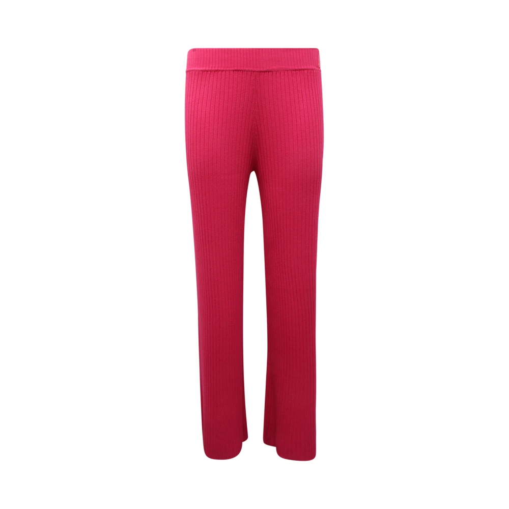 Hinnominate Women's Pink Wide Trousers, Xs, Ribbed Trousers In Fuchsia Knit