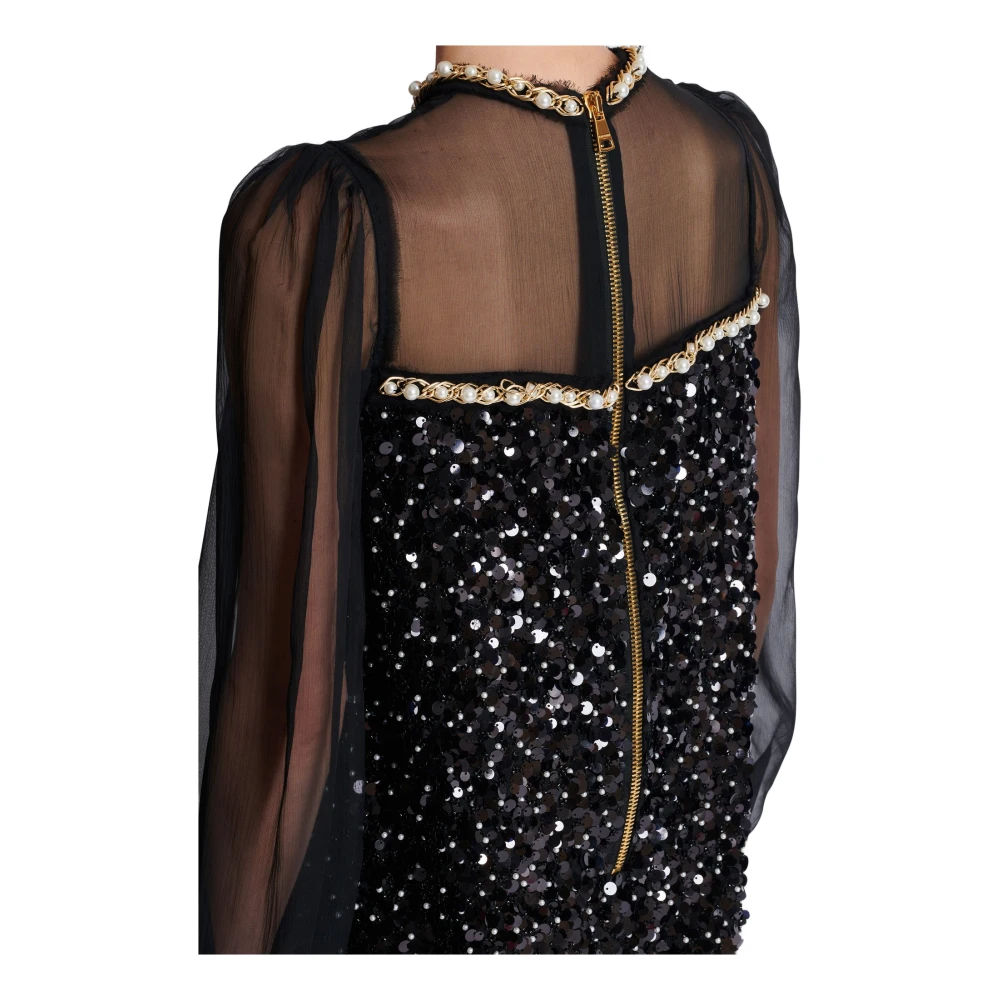 Balmain Chiffon- en kraal paillettenjurk Black Dames