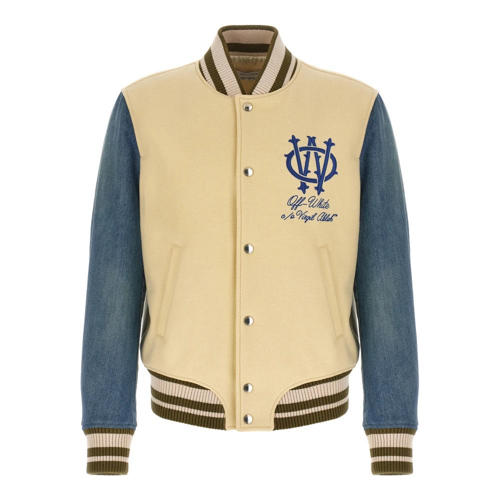 Off White Men's White Gothic Wool Denim Varsity Jacket