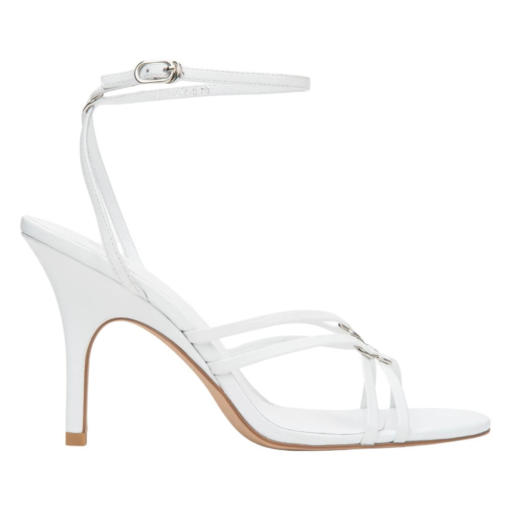 Estro White High Heel Sandals, Female, 6 Uk, Leather Stiletto Sandals With Silver Details