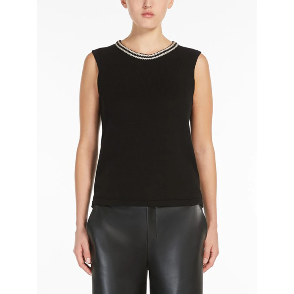 Max Mara Mouwloze top van katoengaren met applicatie Black Dames