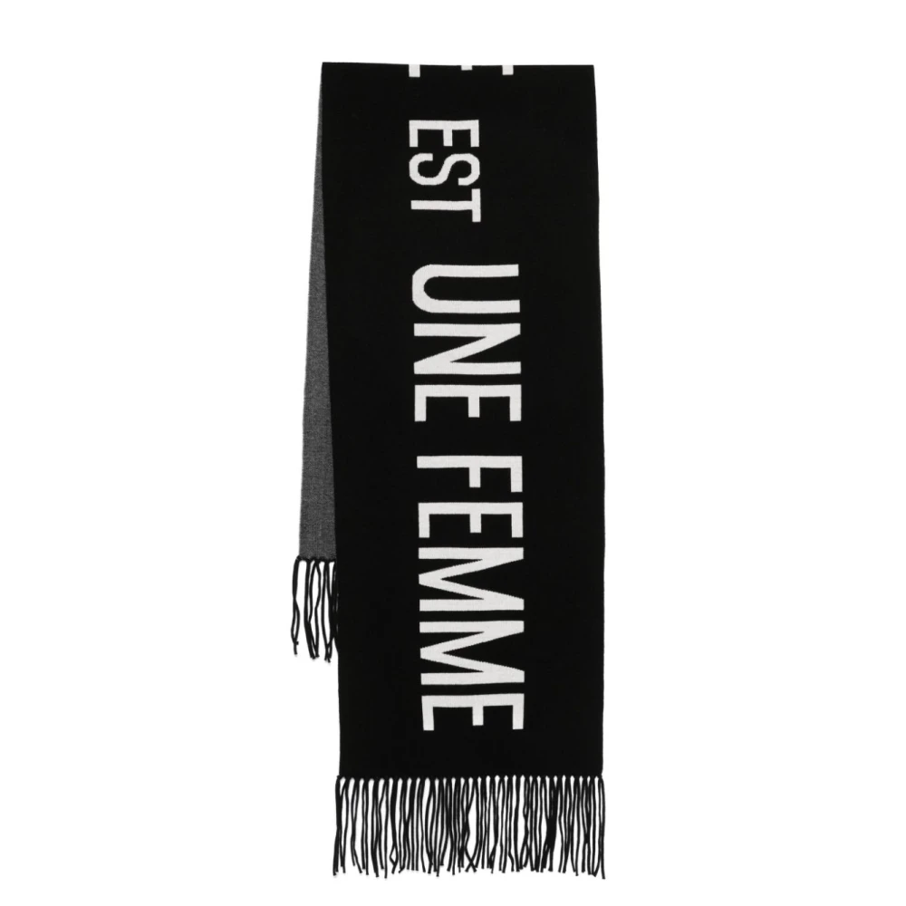Pinko Gebreide wollen sjaal met slogan jacquard Black Dames