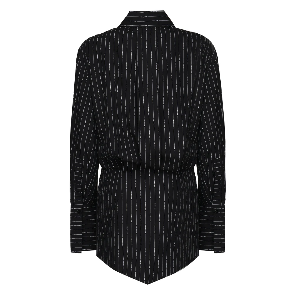 The Attico Zwart Gestreepte Logo Print Jurk Black Dames