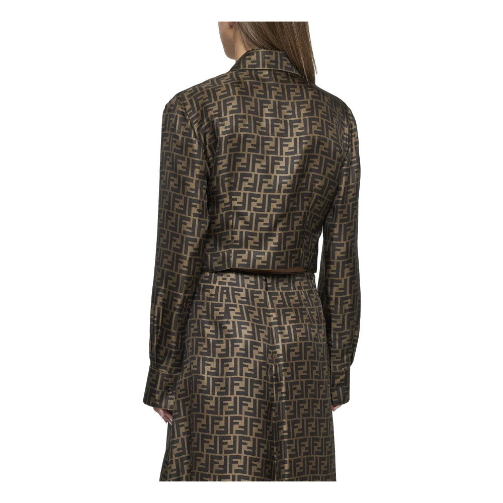 Fendi Zijden cropped shirt in modetinten Brown Dames